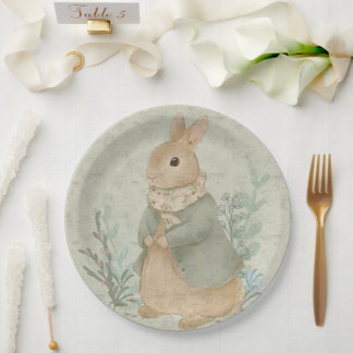 vintage peter bunny with flowers Paper Plate