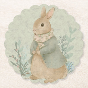  vintage peter bunny with flowers Paper Plate Coaster