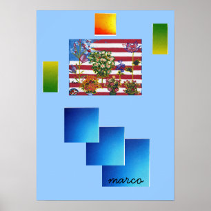 Vintage Peter Max style flag with flowers Poster