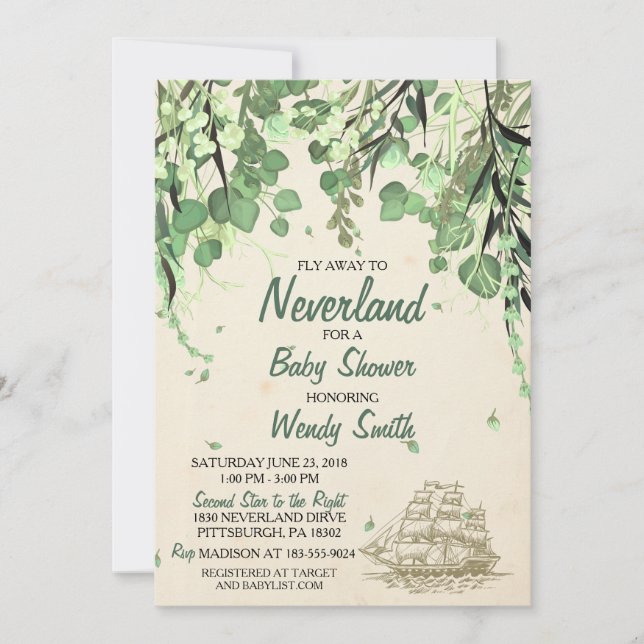 Vintage Peter Pan Neverland Baby Shower Invitation (Front)