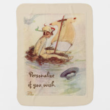 Vintage Peter Pan on nest raft - beige background