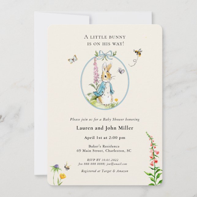 Vintage Peter Rabbit Blue Baby Boy Shower  Invitation (Front)