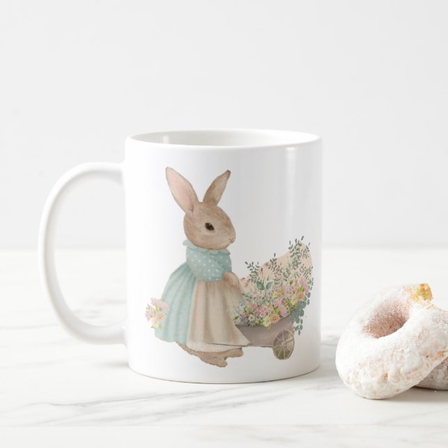   vintage peter rabbit with flowers Coffee Mug (With Donut)