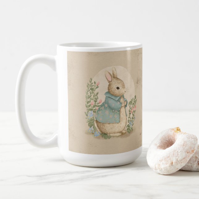   vintage peter rabbit with flowers Coffee Mug (With Donut)
