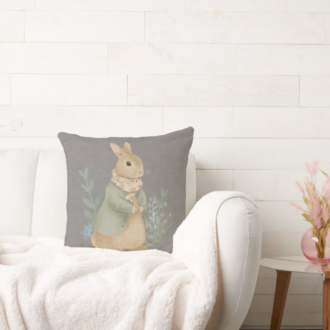  vintage peter rabbit with flowers throw pillow (Couch)