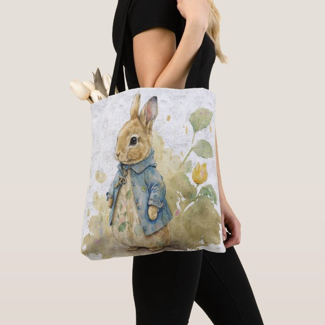  vintage peter rabbit with flowers tote bag (Close Up)