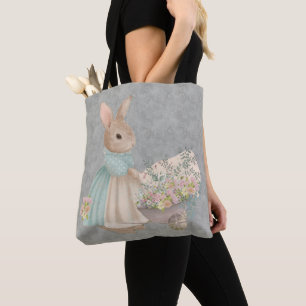 vintage peter rabbit with flowers tote bag