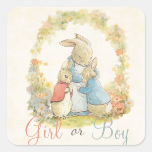 Vintage Peter The Rabbit Gender Reveal Boy Girl  Square Sticker