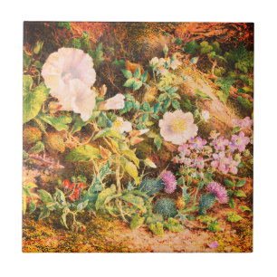 Vintage petunias flowers floral painting tile