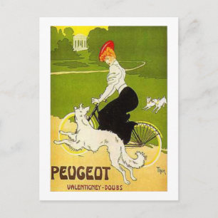 Vintage Peugeot Woman Riding Cycle with Dog Runnin Postcard