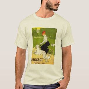 Vintage Peugeot Woman Riding Cycle with Dog Runnin T-Shirt