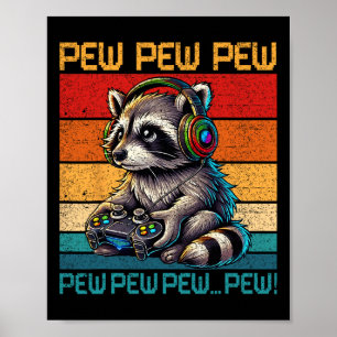 Vintage Pew Raccoon Gamer Video Games Raccoon Love Poster