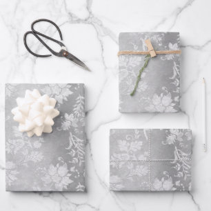 Vintage Pewter Brocade Wedding Wrapping Paper Sheet