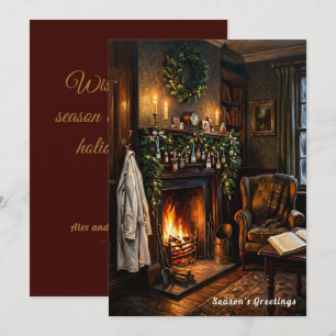 Vintage Pharmacist Doctor Cosy Fireplace Christmas Holiday Card