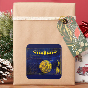 Vintage Phases of the Moon Saturn Jupiter Venus Square Sticker