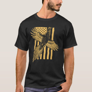 Vintage Pheasant Bird Hunter American Flag Hunting T-Shirt