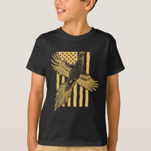 Vintage Pheasant Bird Hunter American Flag Hunting T-Shirt