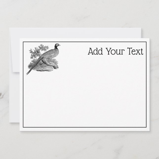 Vintage Pheasant Game Bird Drawing BW (Front)