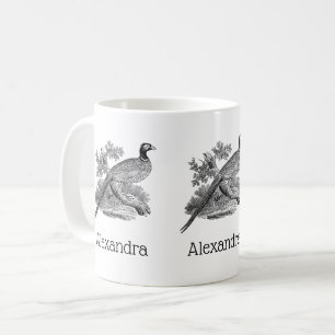 Vintage Pheasant Game Bird Drawing BW Coffee Mug