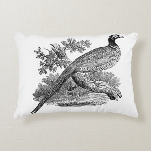 Vintage Pheasant Game Bird Drawing BW Decorative Cushion