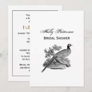 Vintage Pheasant Game Bird Drawing BW Invitation