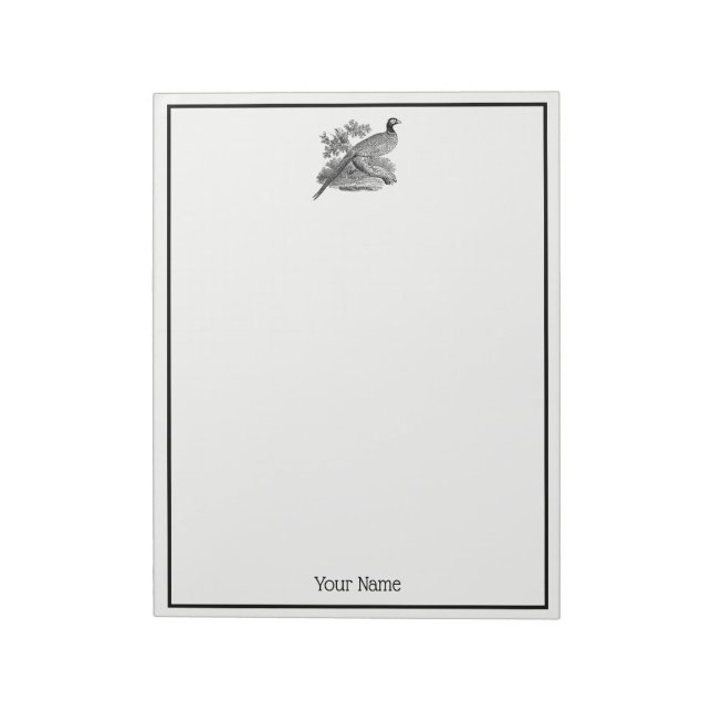 Vintage Pheasant Game Bird Drawing BW Notepad (Rotated)