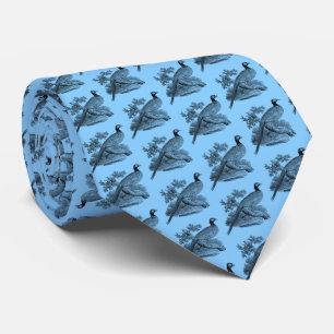 Vintage Pheasant Game Bird Drawing BW Sky Blue Tie