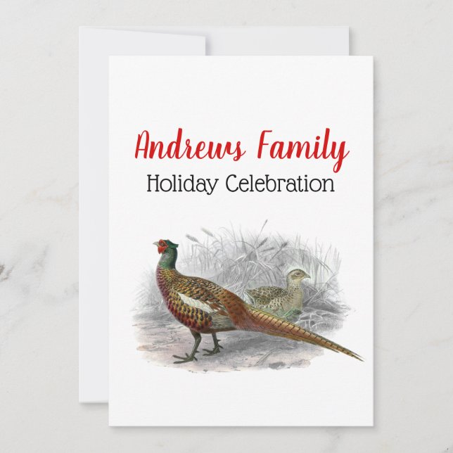 Vintage Pheasant Game Bird Drawing Colour #1 Invitation (Front)