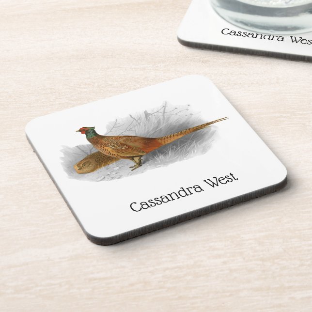 Vintage Pheasant Game Bird Drawing Colour #3 Coaster (Left Side)