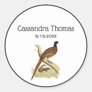 Vintage Pheasant on Branch Game Bird Drawing Colou Classic Round Sticker