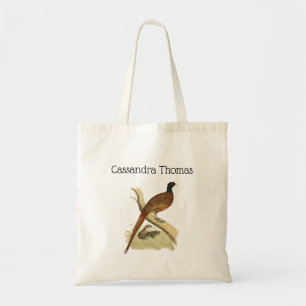 Vintage Pheasant on Branch Game Bird Drawing Colou Tote Bag