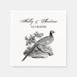 Vintage Pheasant on Branch w/ Trees Drawing #2 Napkin