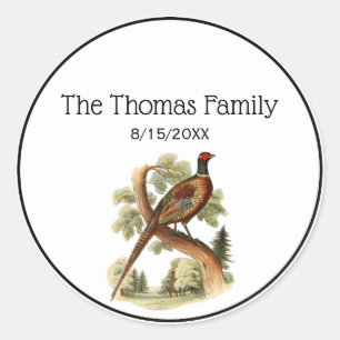 Vintage Pheasant on Branch w/ Trees Drawing Colour Classic Round Sticker