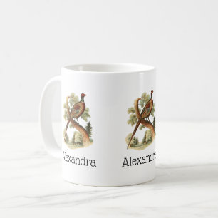 Vintage Pheasant on Branch w/ Trees Drawing Colour Coffee Mug