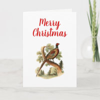 Vintage Pheasant on Branch w/ Trees Drawing Colour