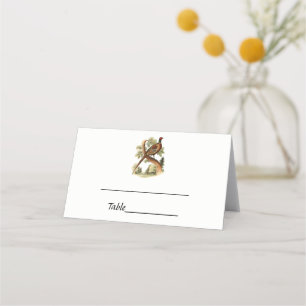 Vintage Pheasant on Branch w/ Trees Drawing Colour Place Card
