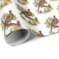 Vintage Pheasant on Branch w/ Trees Drawing Colour