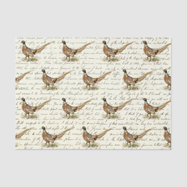 Vintage Pheasant Pattern on Antique Letter Tissue Paper (Front)