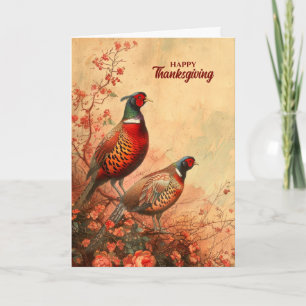 Vintage Pheasants in Autumn Thanksgiving Holiday Card