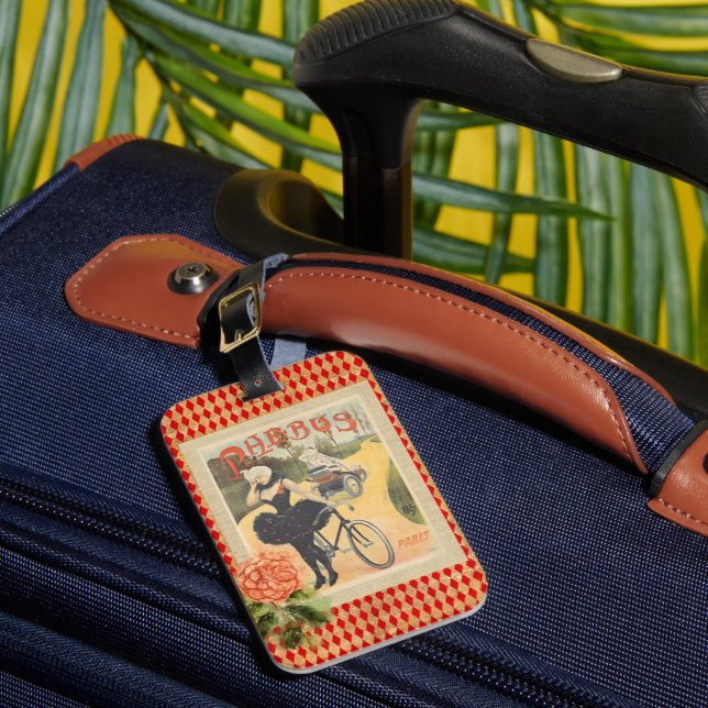Vintage Phebus Woman & Cycle Collage  Luggage Tag (Front Insitu 1)