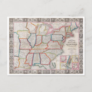 Vintage Phelps's National Map of the United States Postcard