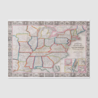 Vintage Phelps's National Map of the United States Tissue Paper
