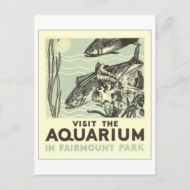 Vintage Philadelphia Aquarium Travel Poster Postcard (Front)