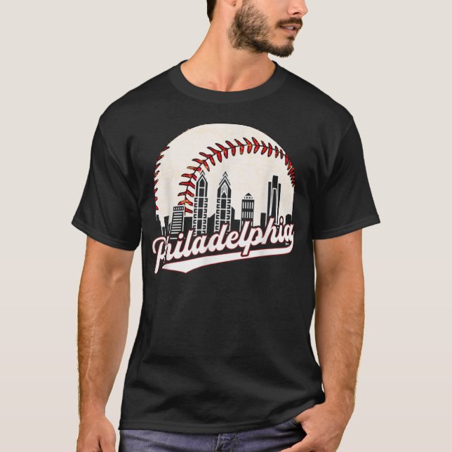 Vintage Philadelphia Baseball Skyline Retro Philly T-Shirt (Front)