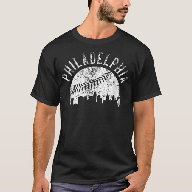 Vintage Philadelphia Baseball Skyline Retro Philly T-Shirt (Front)
