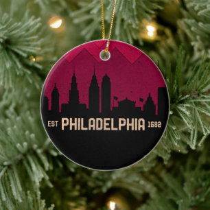 Vintage Philadelphia Philly Pennsylvania Skyline Ceramic Tree Decoration