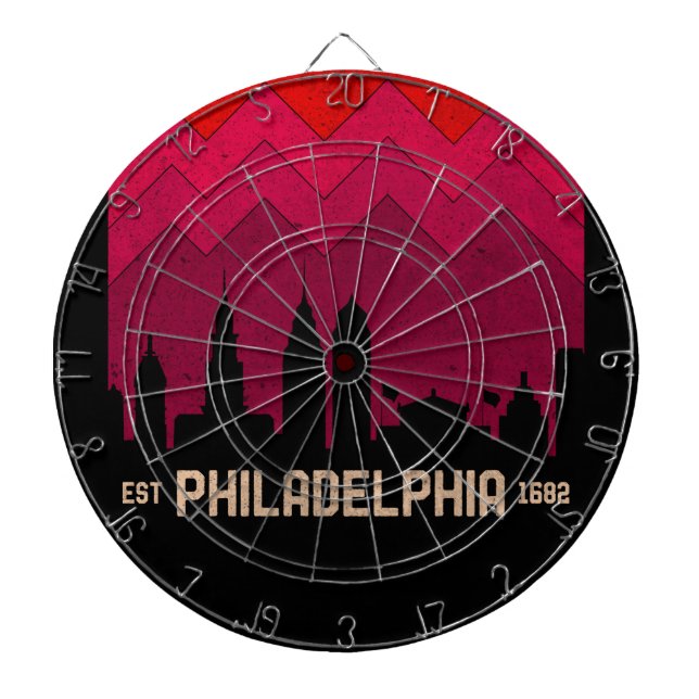 Vintage Philadelphia Philly Pennsylvania Skyline Dartboard (Front)