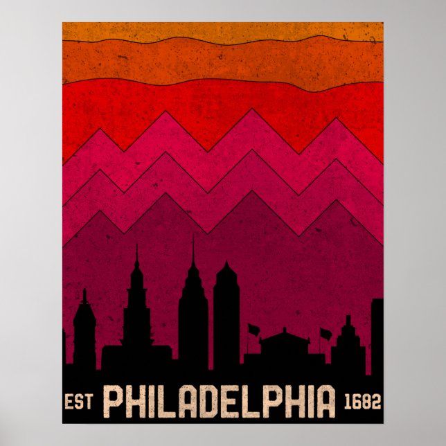 Vintage Philadelphia Philly Pennsylvania Skyline Poster (Front)