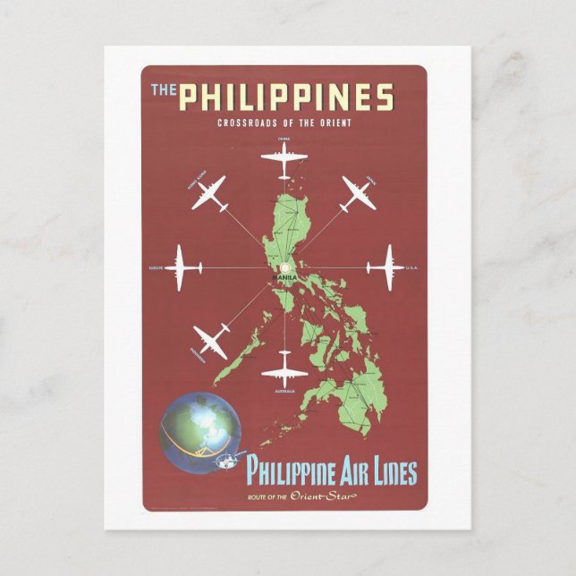 Vintage Philippines Travel Poster Postcard (Front)