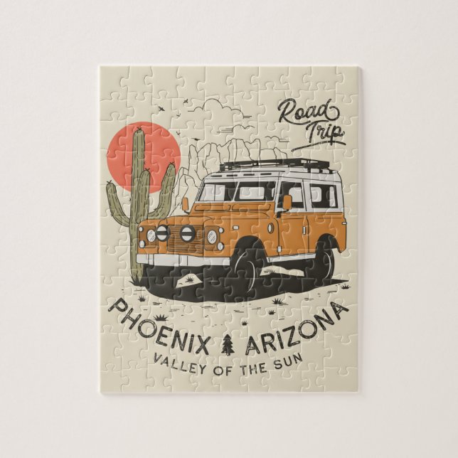 Vintage Phoenix AZ Desert Cactus Sunset Road Trip  Jigsaw Puzzle (Vertical)